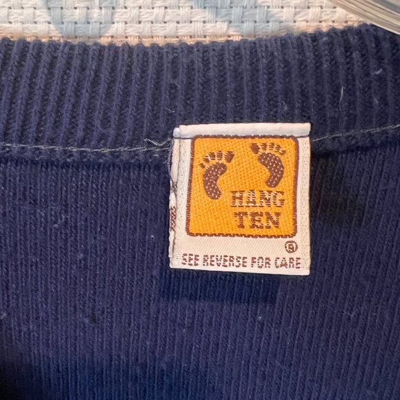 VTG 80s Hang Ten Sweater Mens L Navy Blue Pullover Rainbow Stripe Retro Skater - Picture 2 of 9